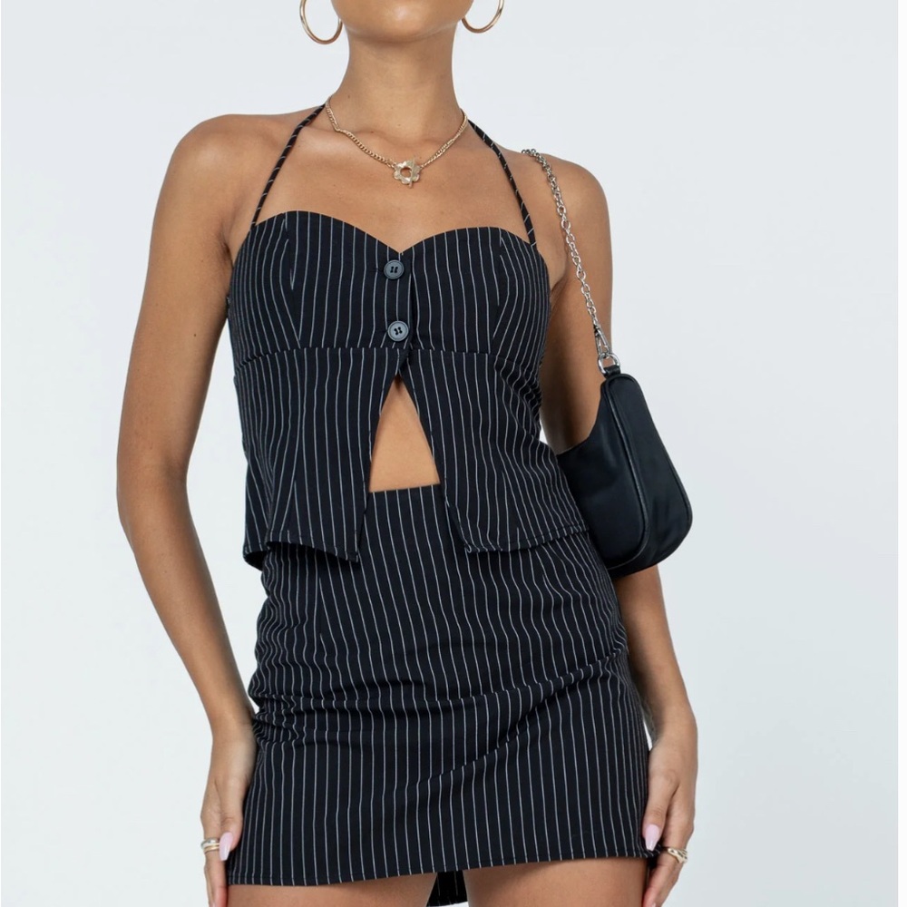 Princess Polly Black Pinstripe Halter Top and Skirt Set